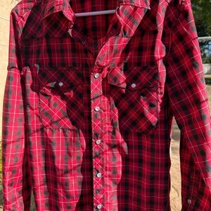 Women's Red Plaid Button Down Shirt